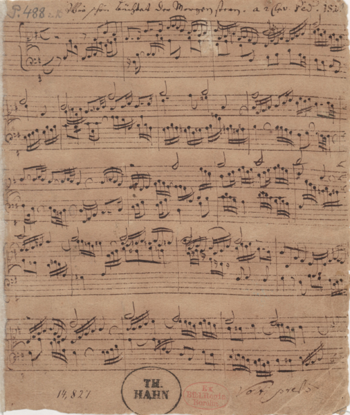Fotografía del Manuscrito de el preludio coral Wie schön leuchtet der Morgenstern,
de Bach
