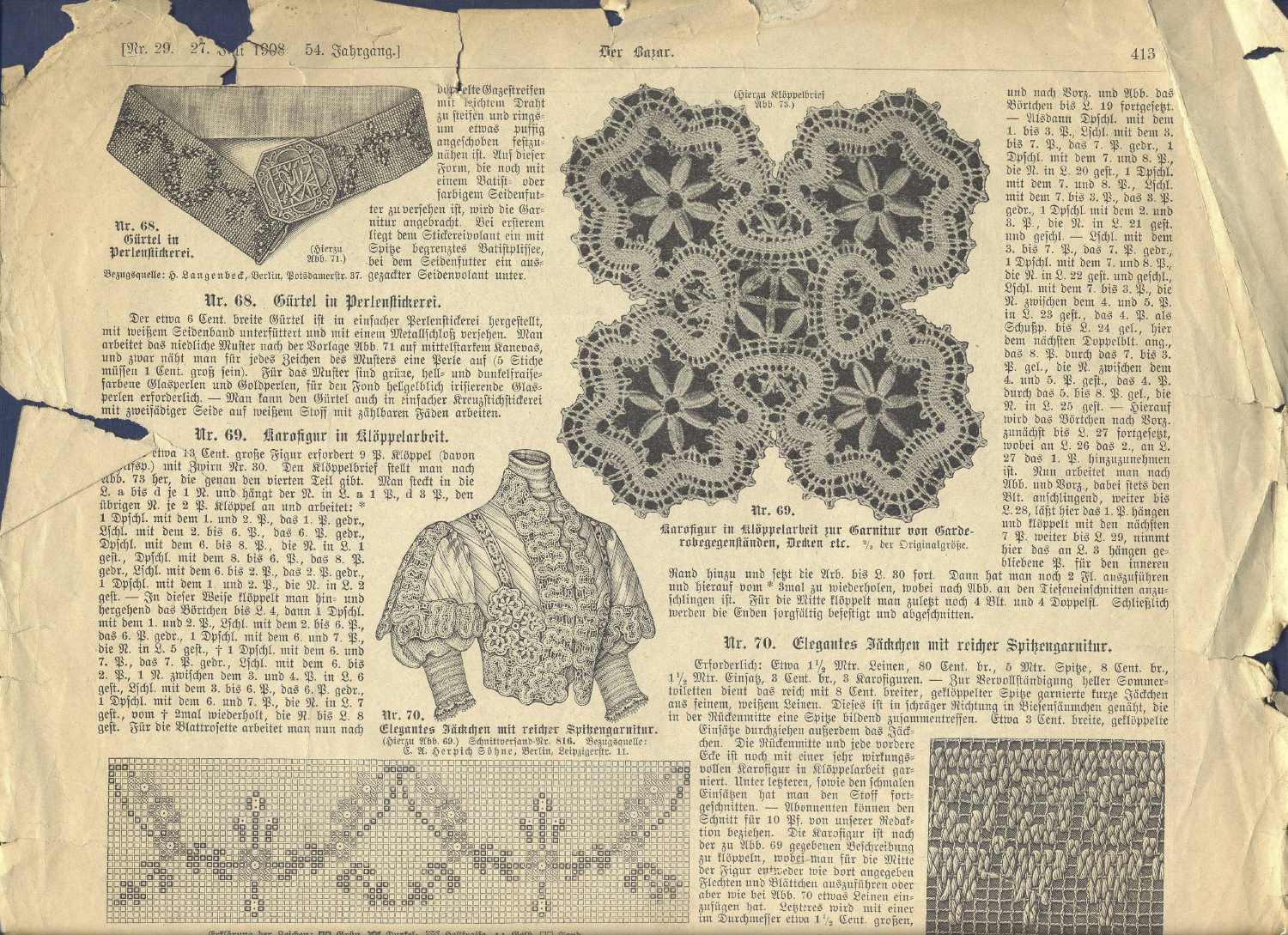 Modelo impreso en papel con diseños de bordados