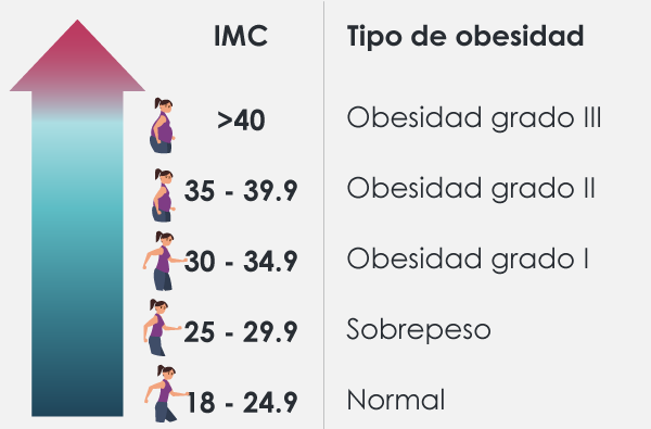 Imágenes que muestra los diferentes tipos de obesidad en adultos considerando su IMC.