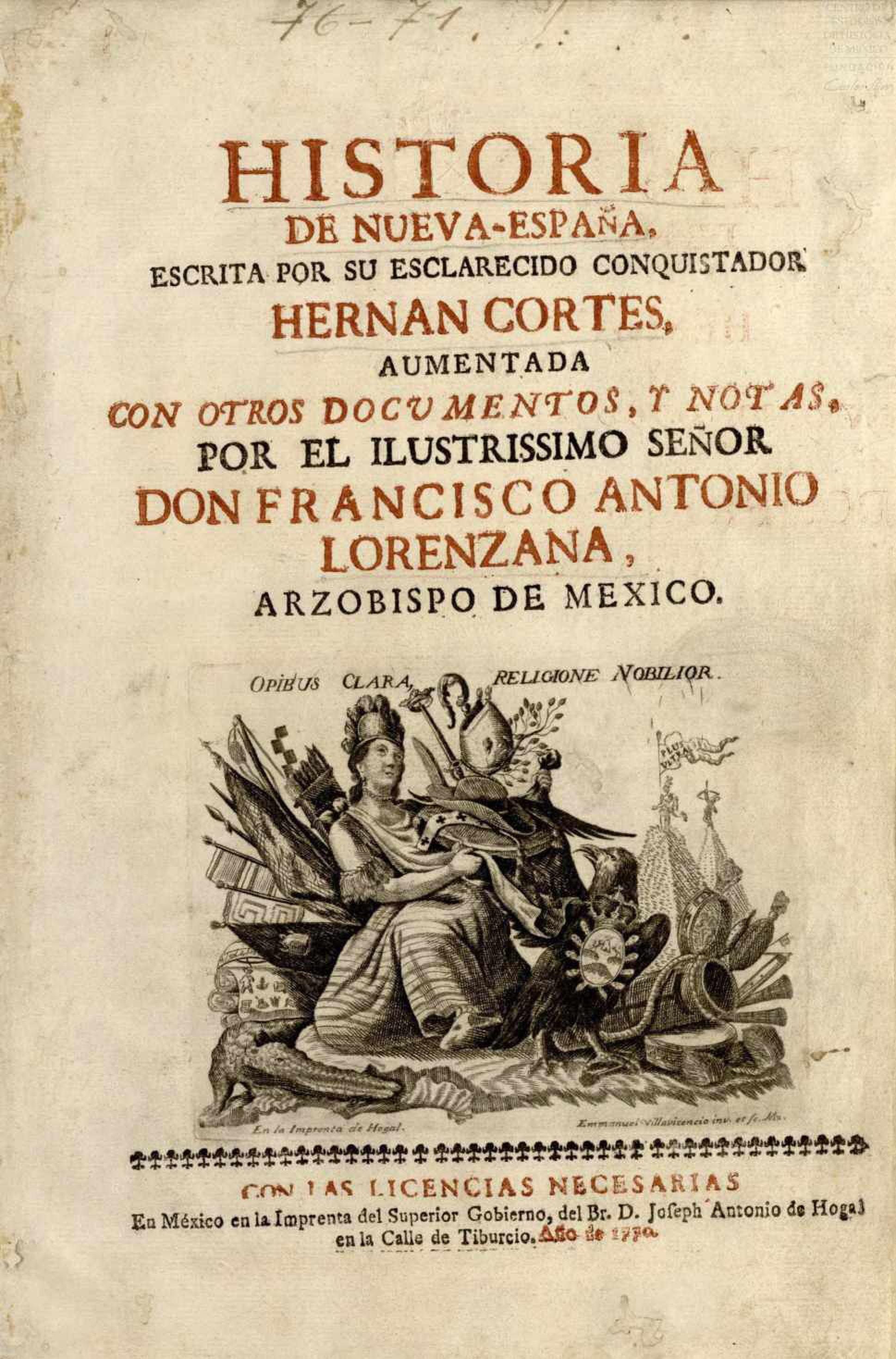 Portada del texto Historia de Nueva-España, escrito por Hernán Cortés Portada del texto Historia de Nueva-España, escrito por Hernán Cortés