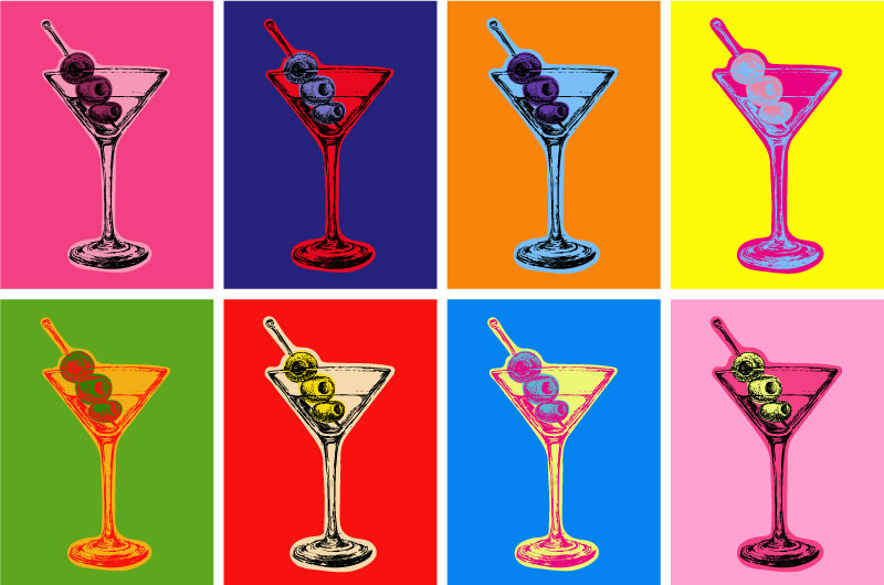Vectores de cocteles con olivas, obra de Andy Warhol