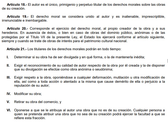 Artículos de los derechos morales