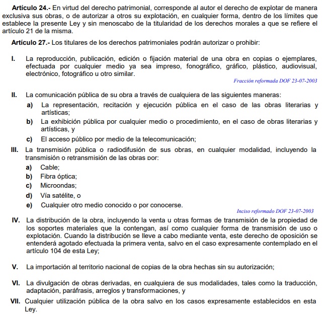 Artículos de los derechos patrimoniales
