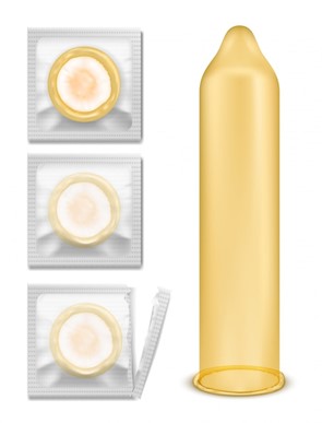 Ilustración que muestra condón masculino de látex.