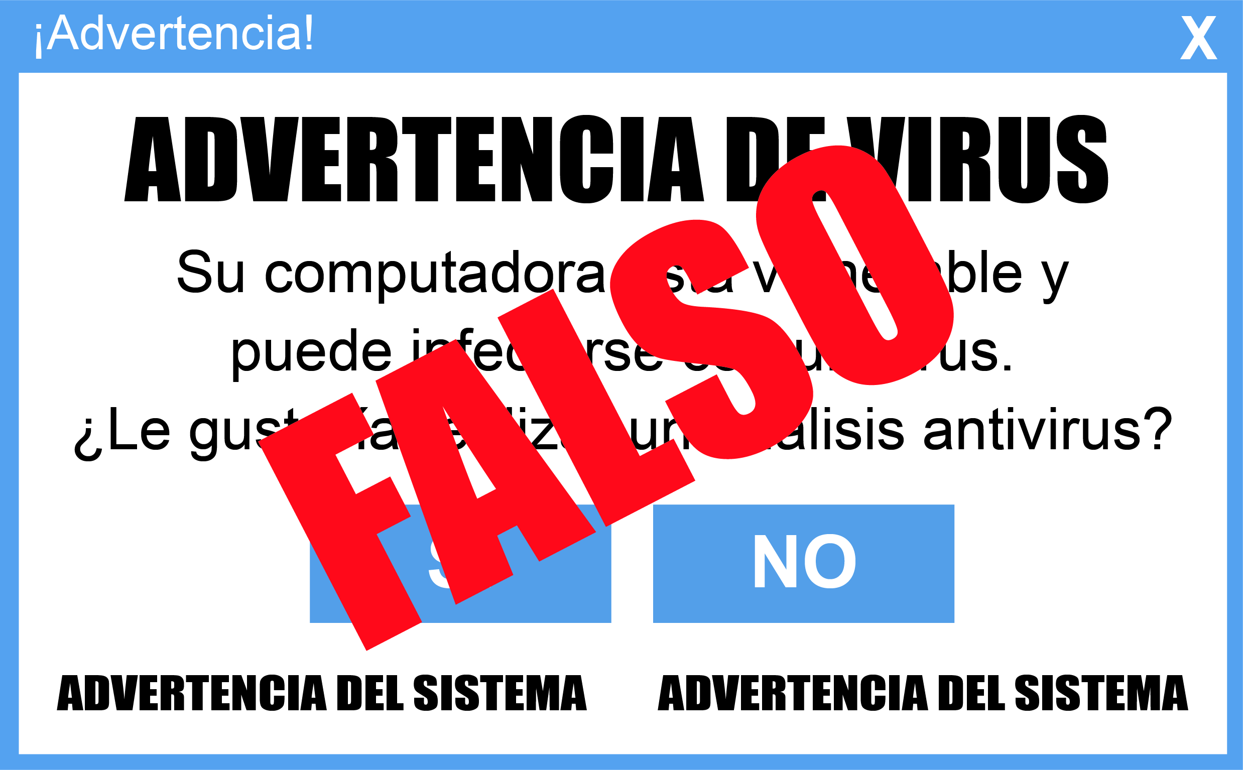 Imagen que muestra un virus falso en computadora.