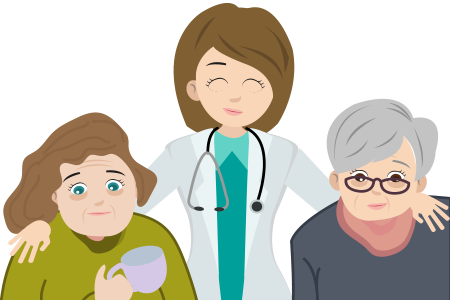Ilustración que muestra relación médico paciente.