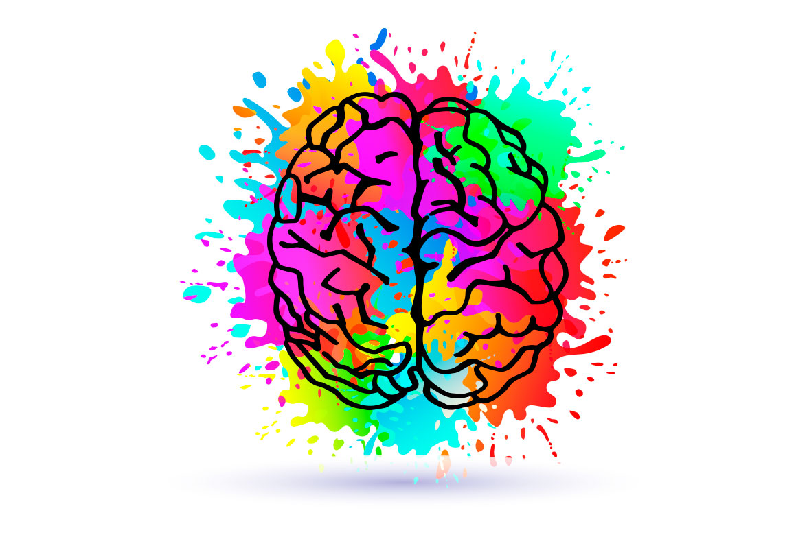 Ilustración de un cerebro con múltiples colores 