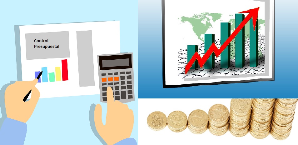 collage de una gráfica de barras con fondo de un mapa del mundo, monedas y unas manos haciendo una operación en la calculadora.