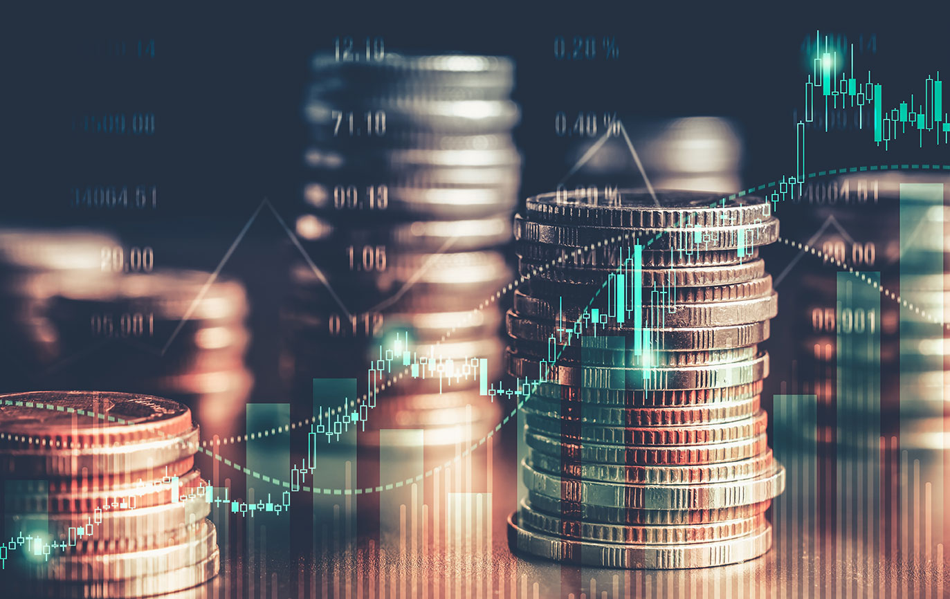 Conjuntos de monedas representando el incremento en la economía  