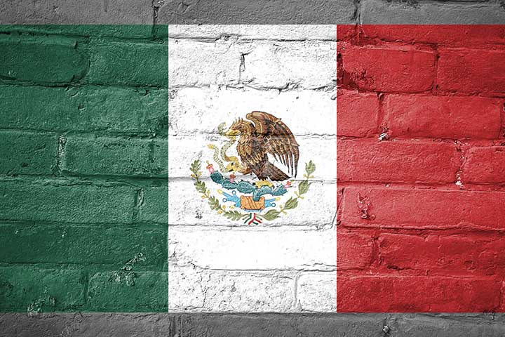 Bandera de México plasmada sobre un muro de tabiques