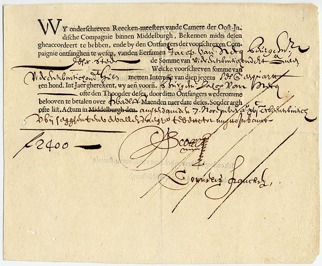 Fotografía del Bono de la Dutch East India Company