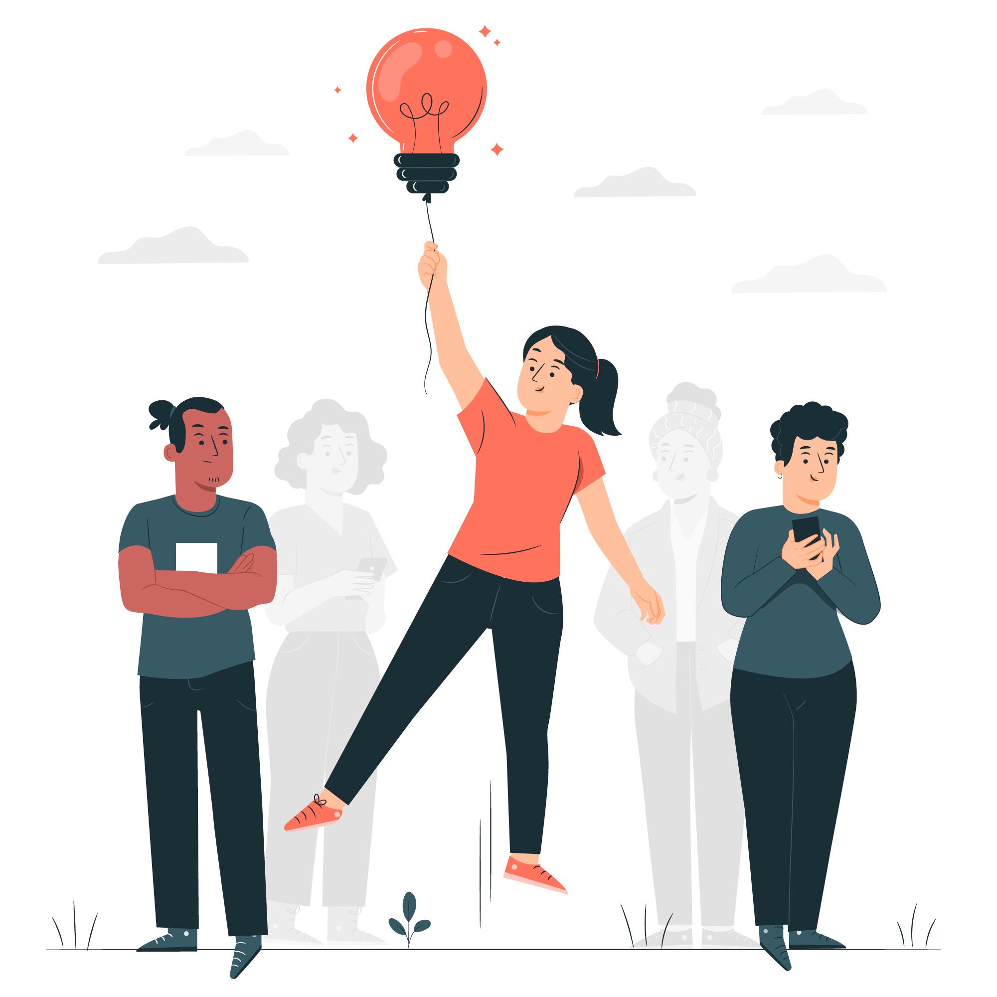 Persona flotando con un globo.