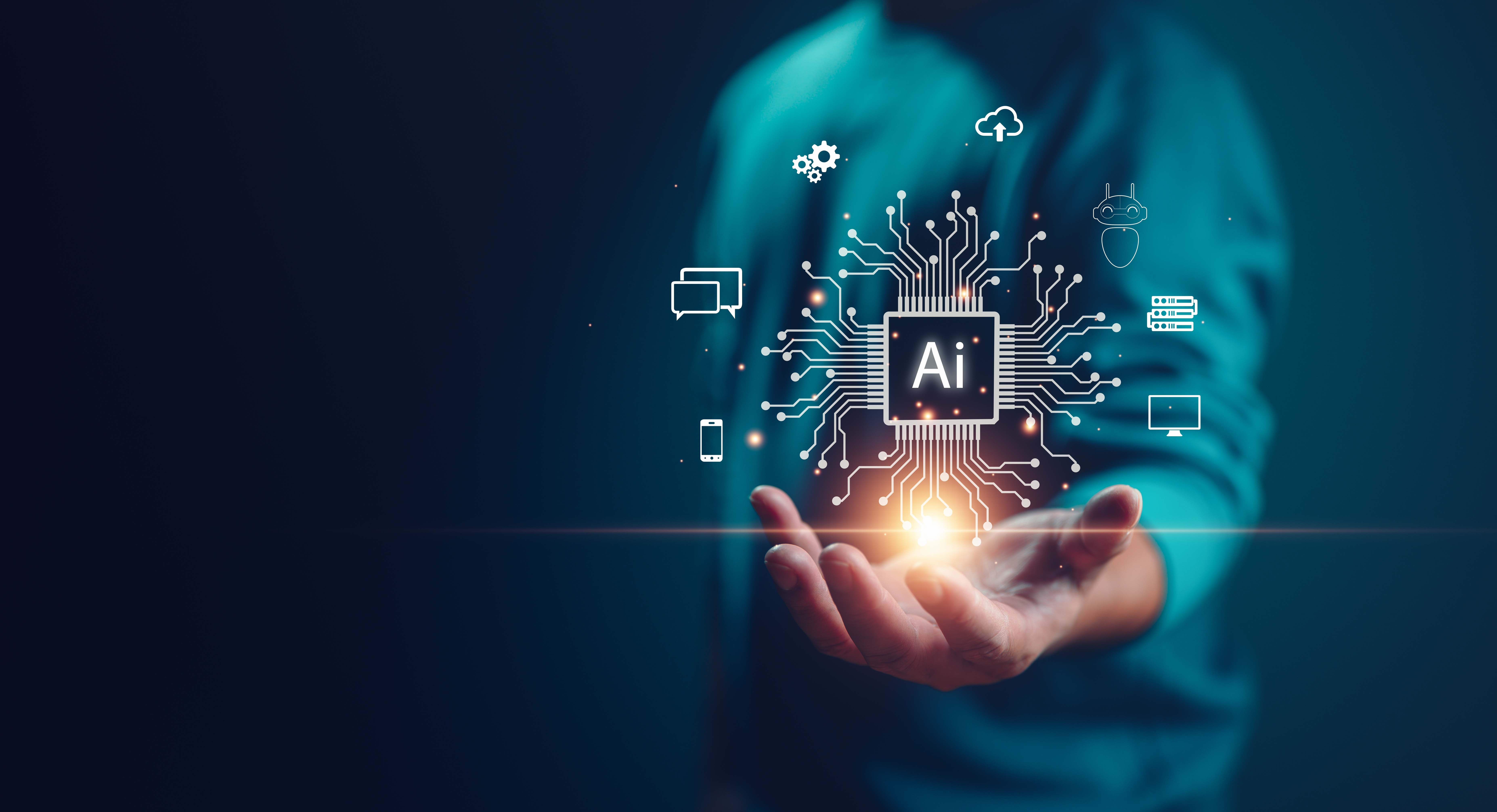 Concepto de inteligencia artificial Mano sostiene imagen de chat con IA