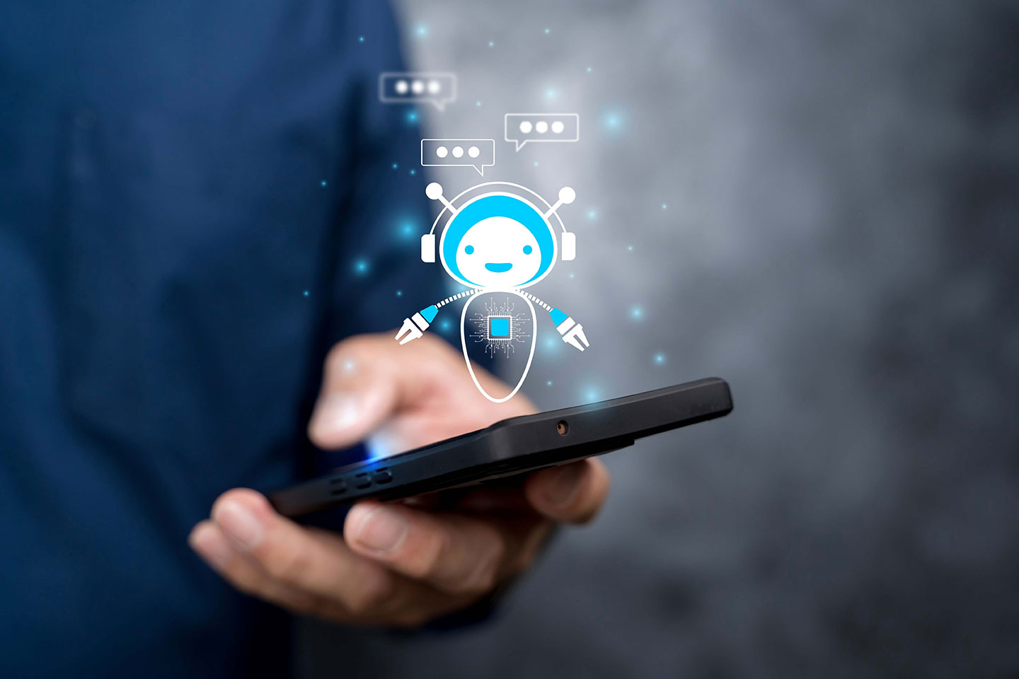 Concepto de sistemas expertos Chatbot digital, asistente de conversación sobre celular