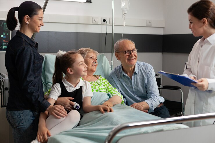 Paciente en hospital con su familia