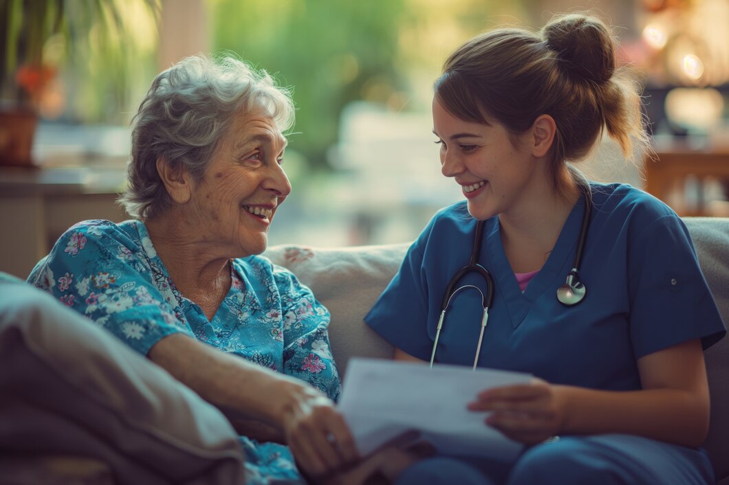 Enfermera sonriendo con su paciente