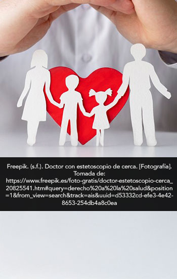 Manos de doctor y familia de papel con corazón detrás