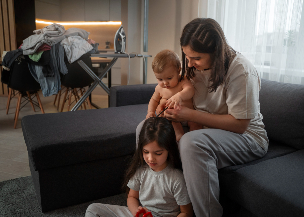 Mujer cuidando niños