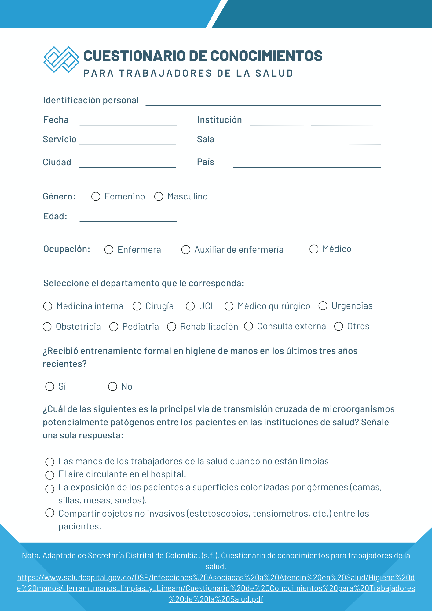 Imagen que ejemplifica las preguntas en un cuestionario